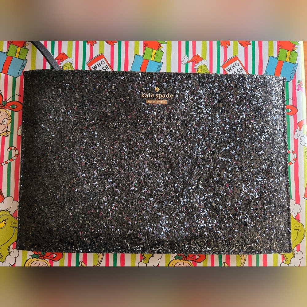 KATE SPADE Cameron Street Glitter Sima white black clutch handbag